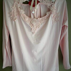 Silky Pink Off the Shoulder Top Lacey Accents